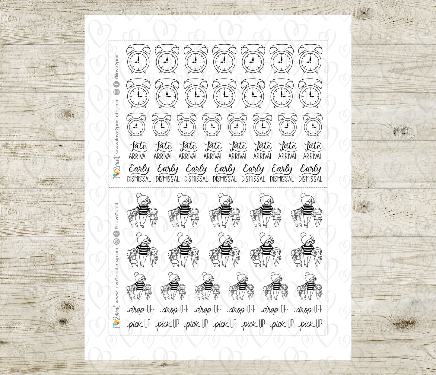 Elena School Set 1 – DOODLE Printable Planner Stickers – No School, Field Trip, Parent-Teacher & More – PDF + Cut Files