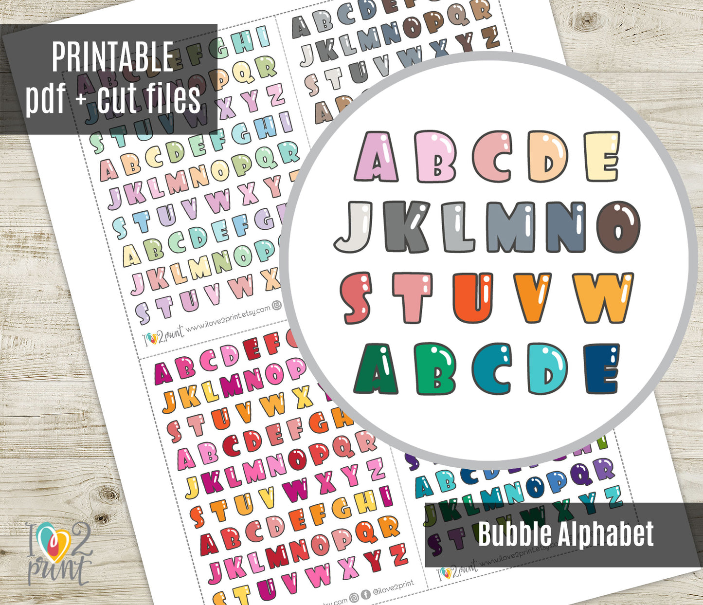 Printable Bubble Font Alphabet Planner Stickers - PDF & Cut Files