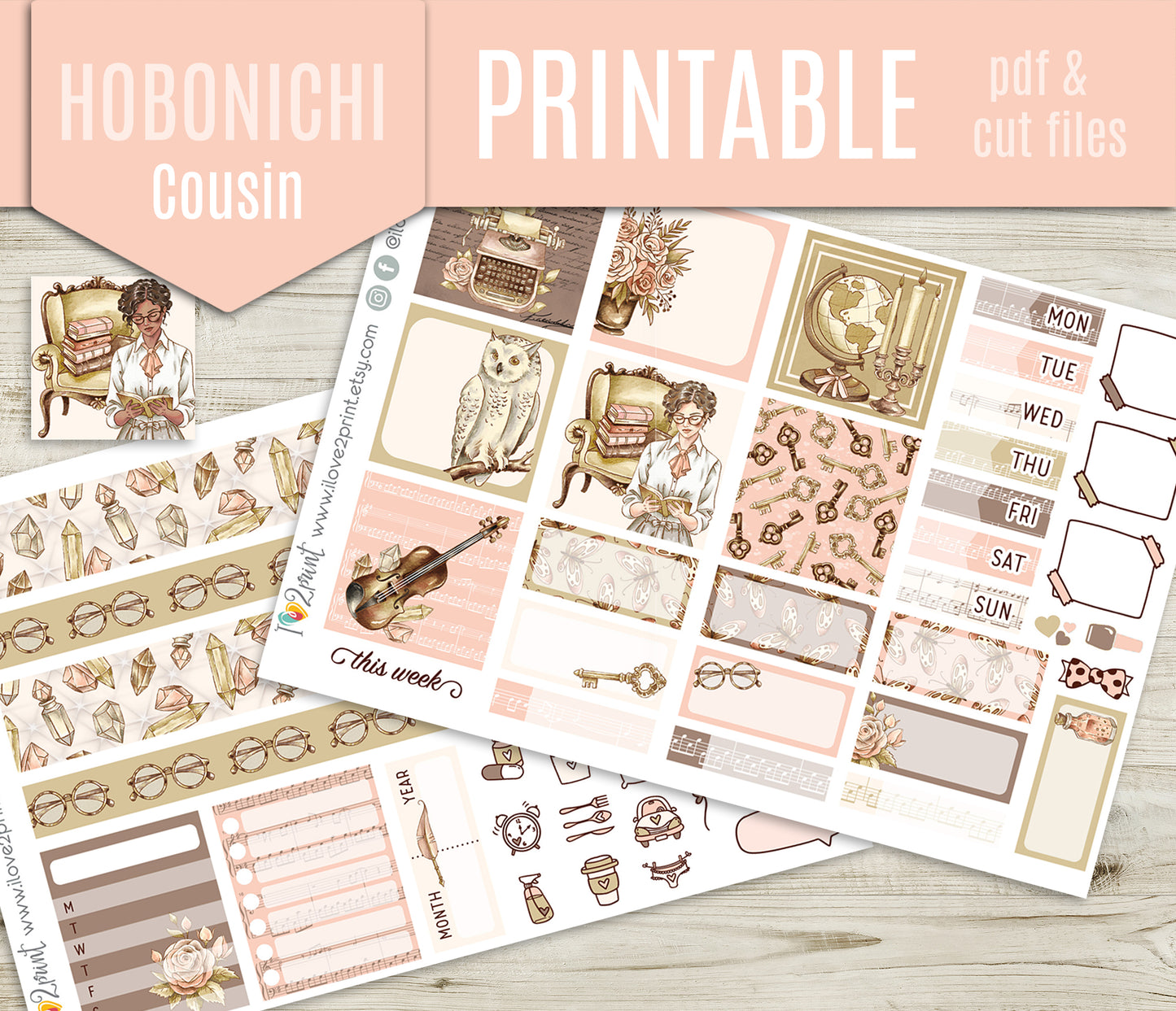 Light Academia Stickers - Hobonichi Cousin - Printable PDF & Cut Files