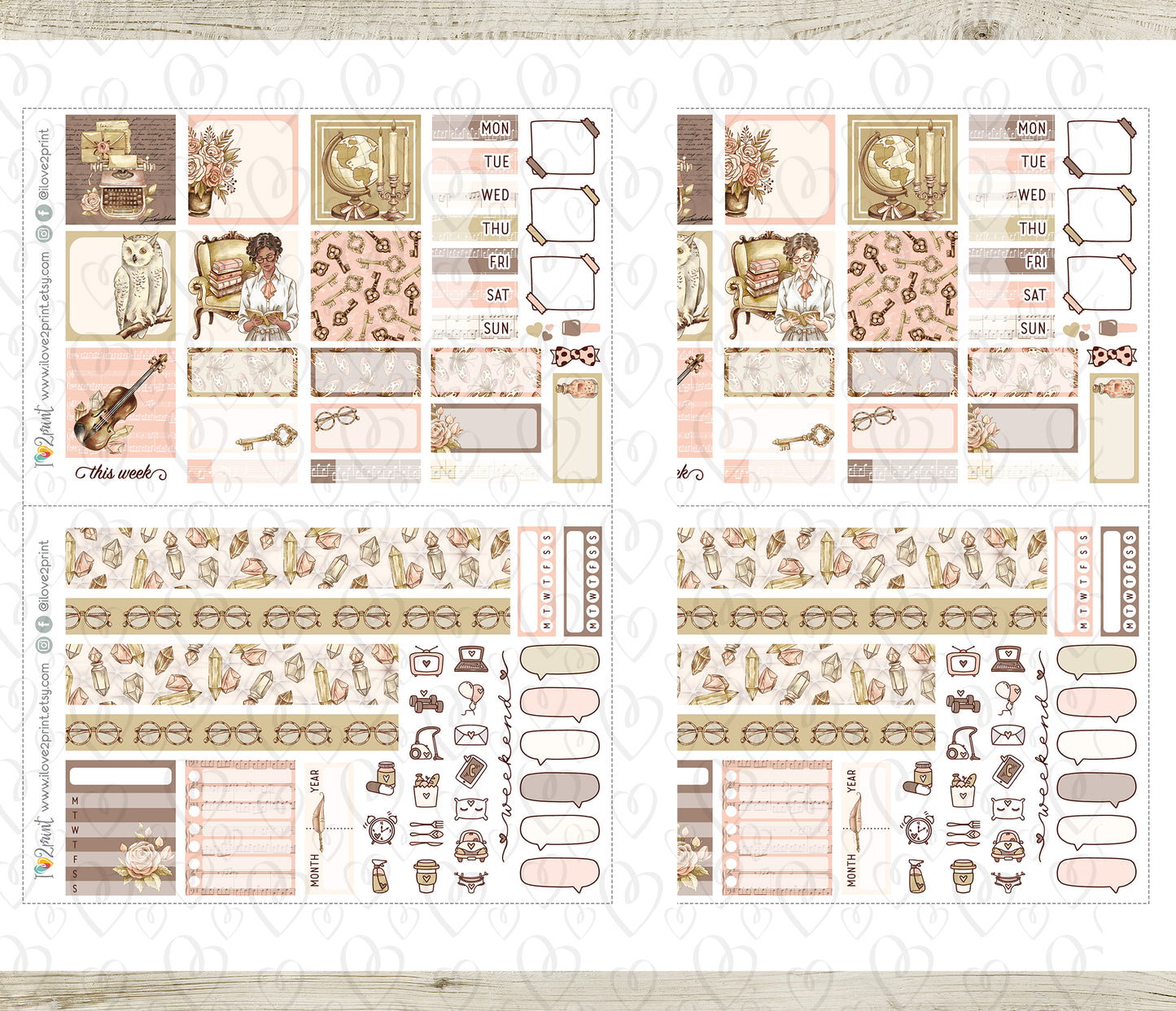 Light Academia Stickers - Hobonichi Cousin - Printable PDF & Cut Files