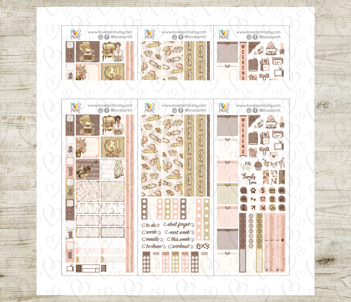 Light Academia Stickers - Hobonichi Weeks - Printable PDF & Cut Files