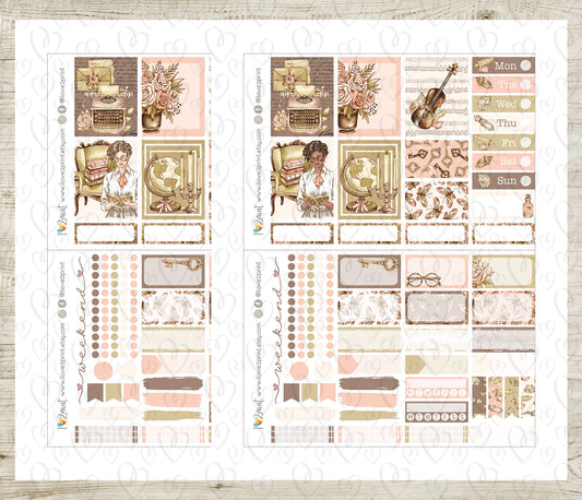 Light Academia Mini Weekly Stickers - Printable PDF & Cut Files