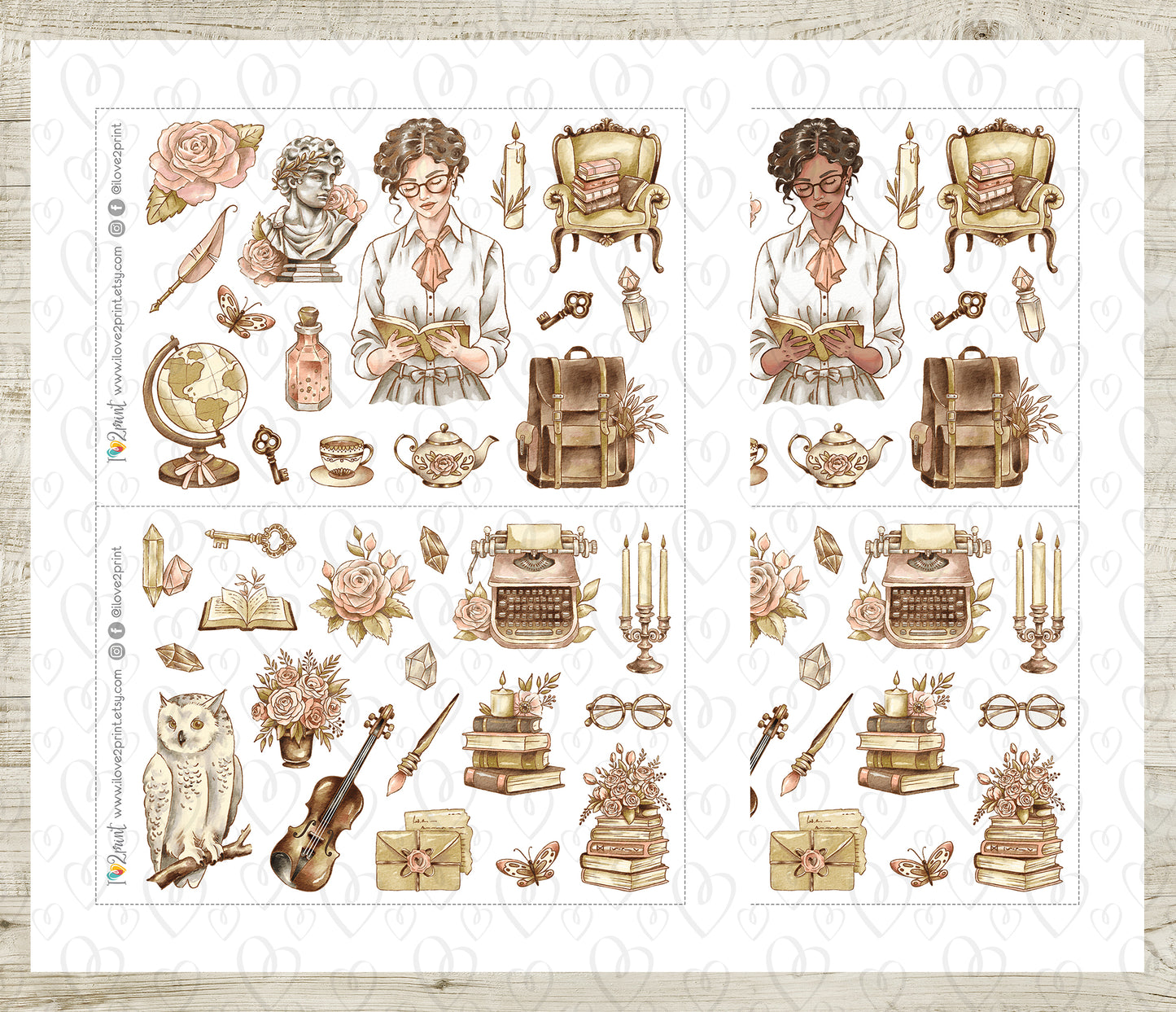 Light Academia Decorative Stickers - Printable PDF & Cut Files