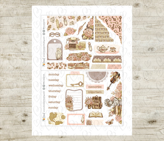 Light Academia Journal Stickers - Printable PDF & Cut Files