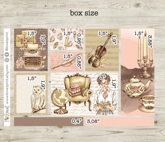 Light Academia Moodboard Stickers - Printable PDF & Cut Files