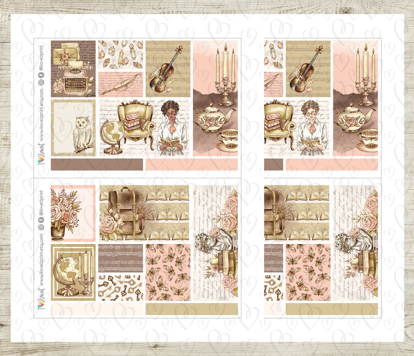 Light Academia Moodboard Stickers - Printable PDF & Cut Files