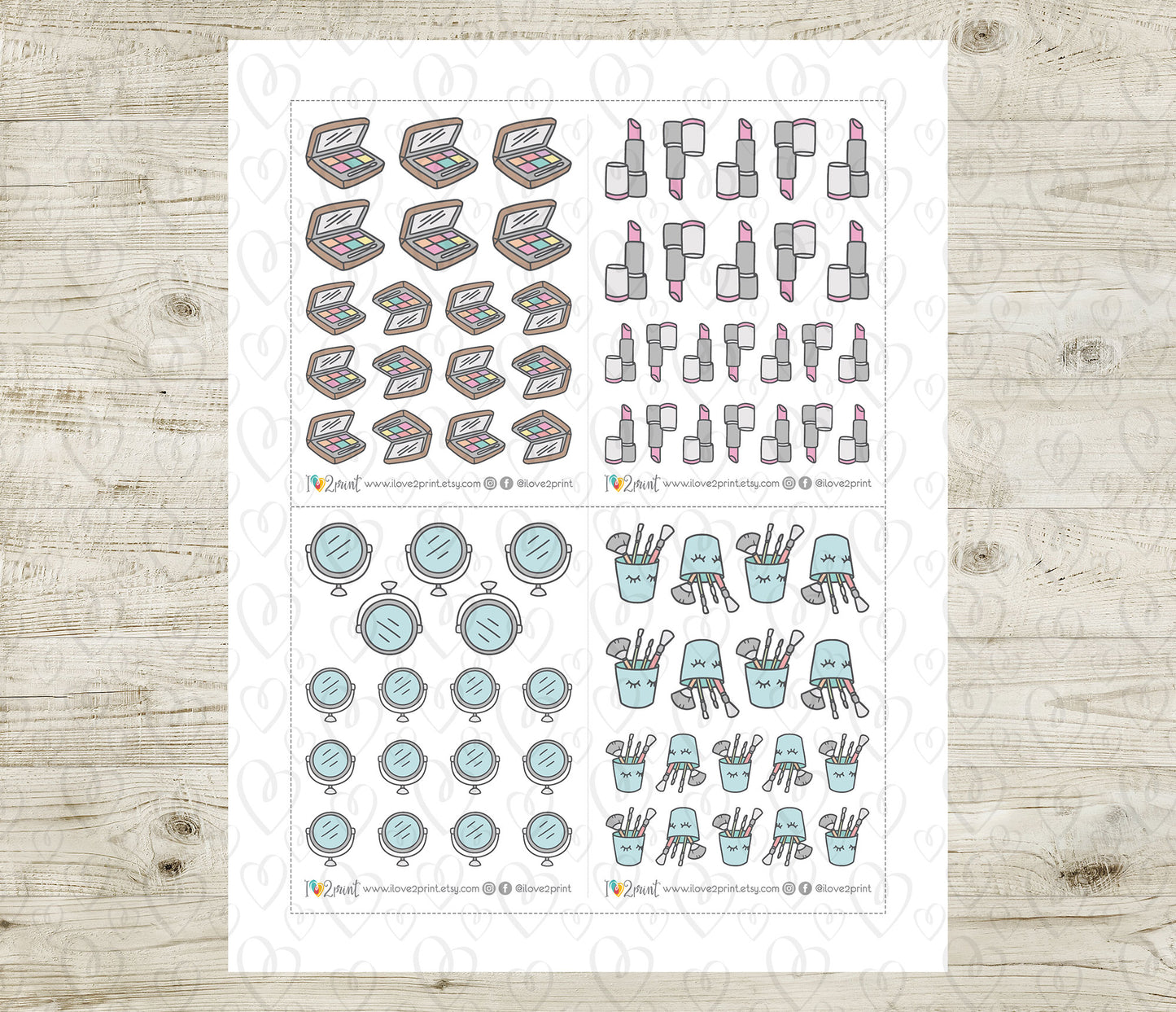 Make Up Icons Stickers Set - Functional Printable Stickers - PDF & Cut Files