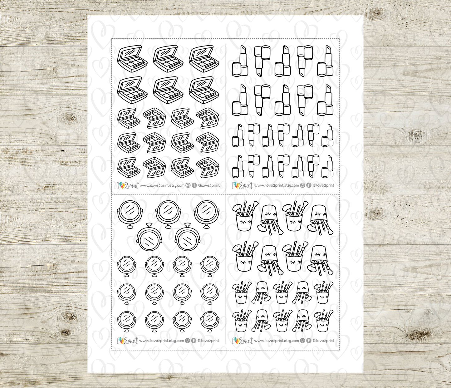 Make Up Icons Stickers Set - Functional Printable Stickers - PDF & Cut Files