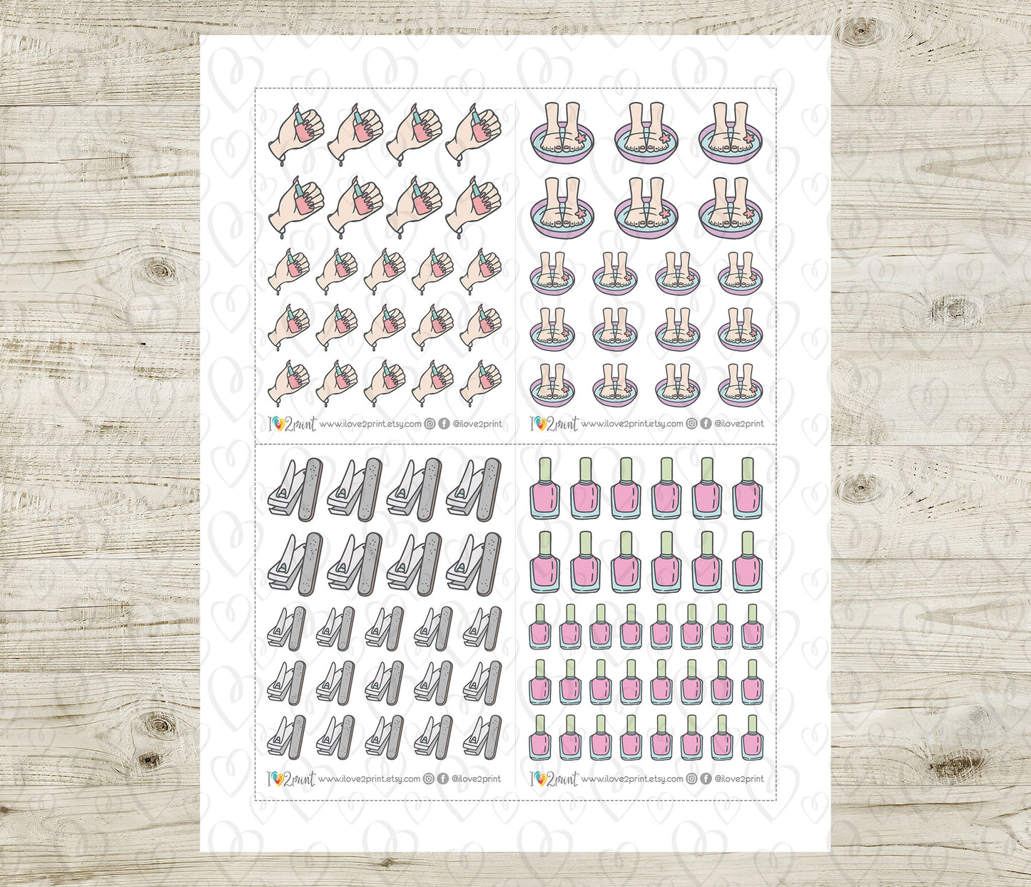 Manicure Icons Stickers Set - Functional Printable Stickers - PDF & Cut Files