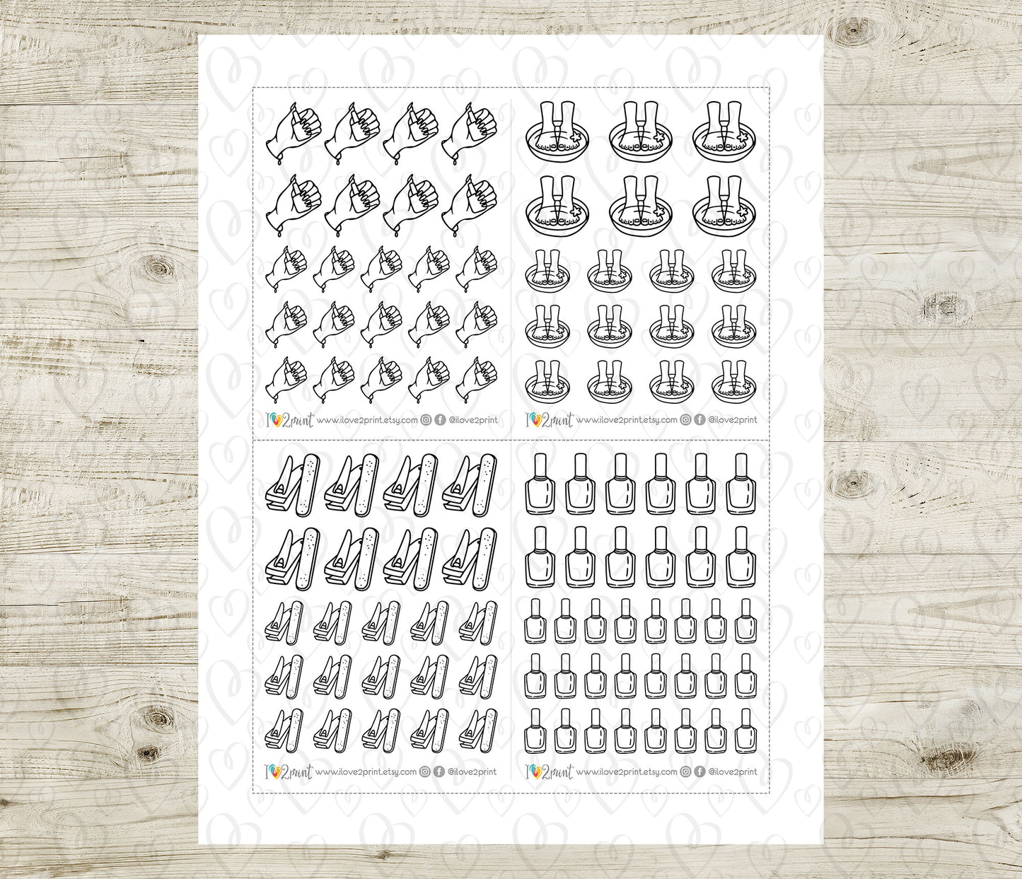 Manicure Icons Stickers Set - Functional Printable Stickers - PDF & Cut Files