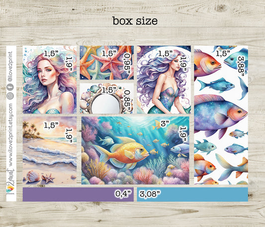 Under the Sea Moodboard Stickers – 1.5" Decorative Boxes for Vertical Planners – Printable PDF + Cut Files