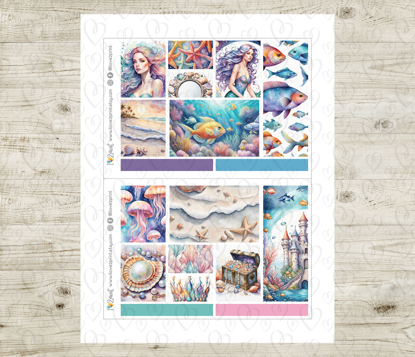 Under the Sea Moodboard Stickers – 1.5" Decorative Boxes for Vertical Planners – Printable PDF + Cut Files