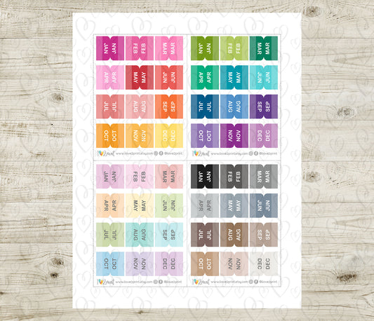 Mini Month Index Tabs - Printable Planner Stickers - PDF & Cut Files
