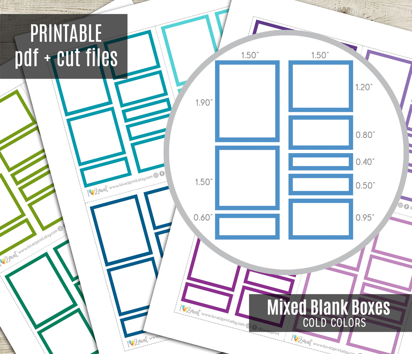 Mixed Blank Boxes 1,5" Printable Stickers Set – BUNDLE Functional & Decorative Overlays – PDF + Cut Files