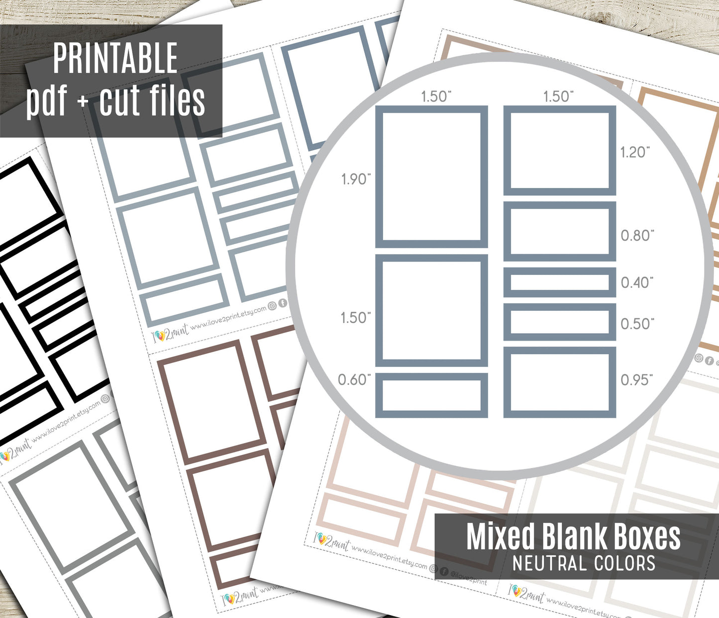 Mixed Blank Boxes 1,5" Printable Stickers Set – BUNDLE Functional & Decorative Overlays – PDF + Cut Files