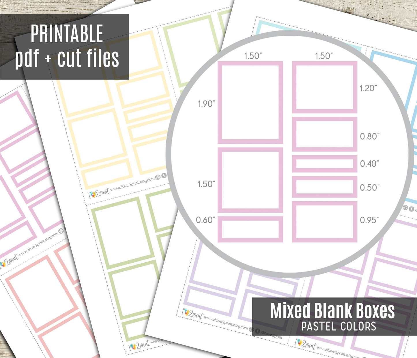 Mixed Blank Boxes 1,5" Printable Stickers Set – BUNDLE Functional & Decorative Overlays – PDF + Cut Files