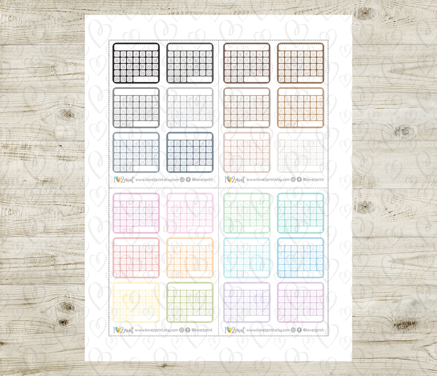 Monthly Tracker Set II Printable Planner Stickers – PDF & Cut Files