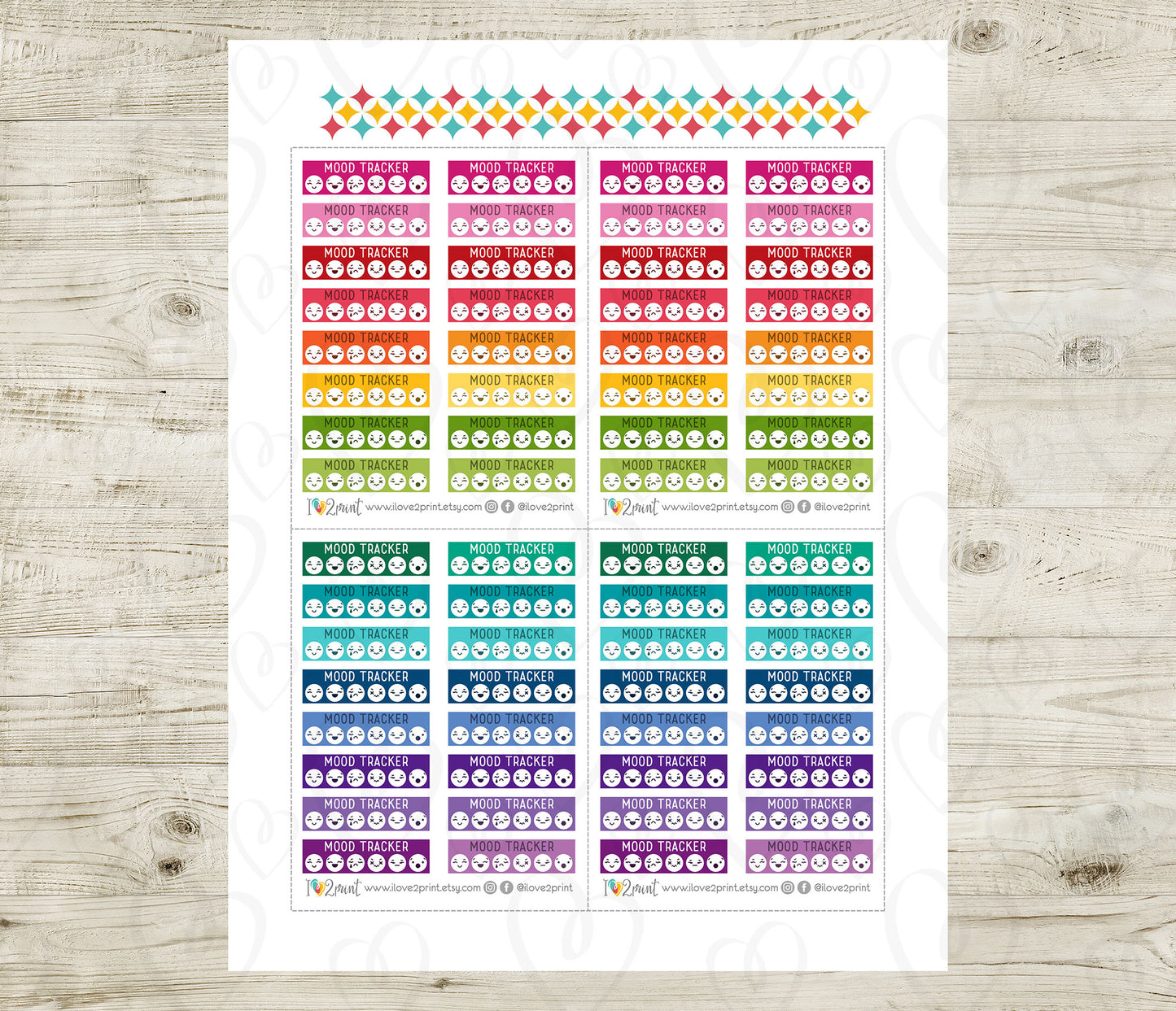 Mood Tracker Color Printable Planner Stickers - PDF & Cut Files