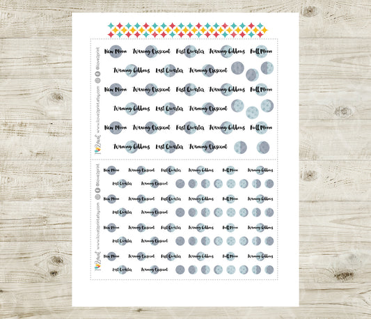 Moon Phases Printable Planner Stickers - PDF & Cut Files