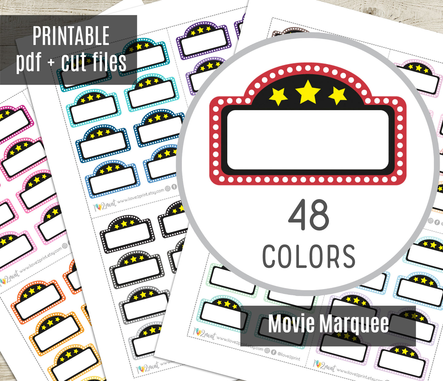 Movie Marquee Printable Planner Stickers – PDF & Cut Files