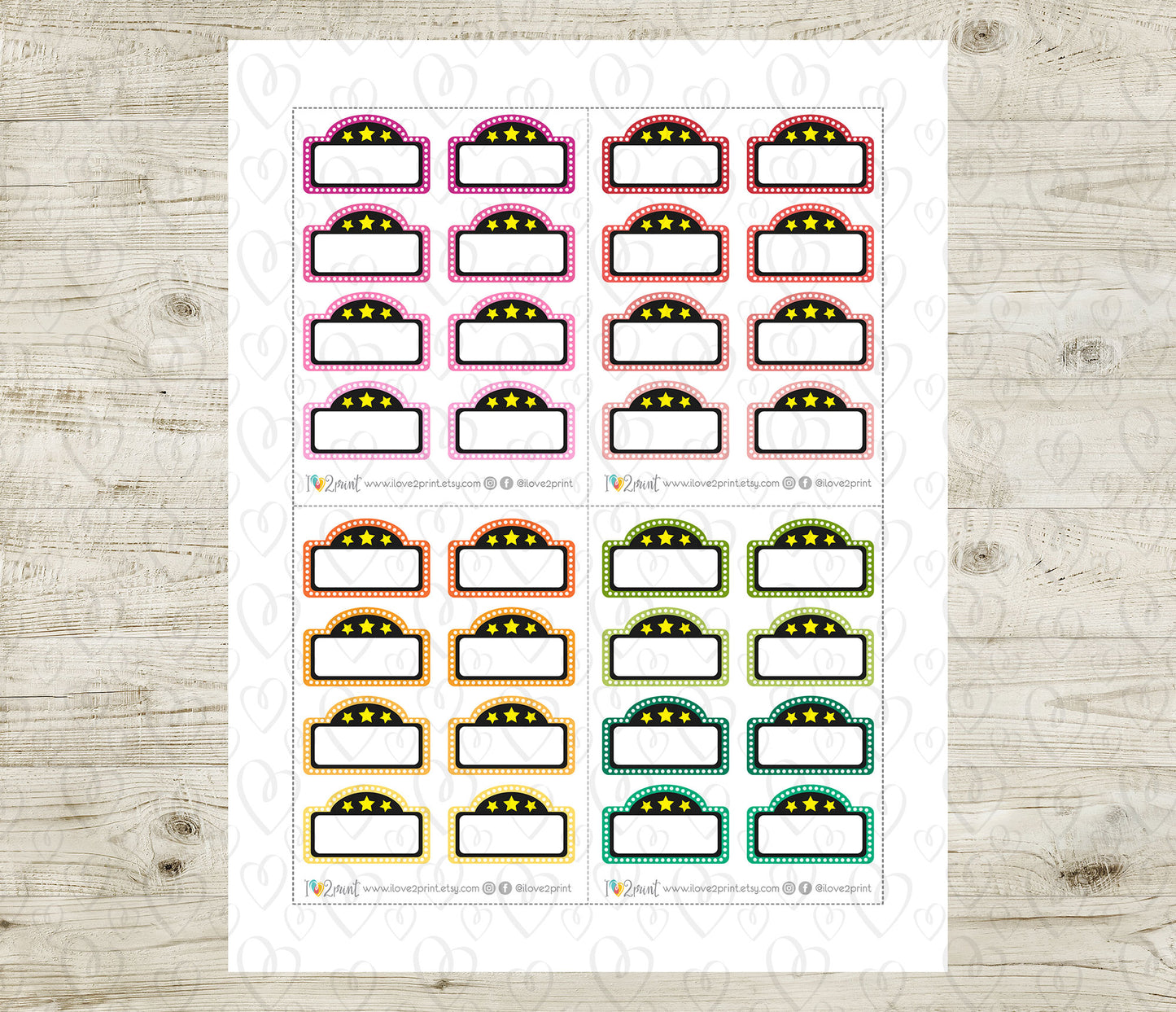 Movie Marquee Printable Planner Stickers – PDF & Cut Files