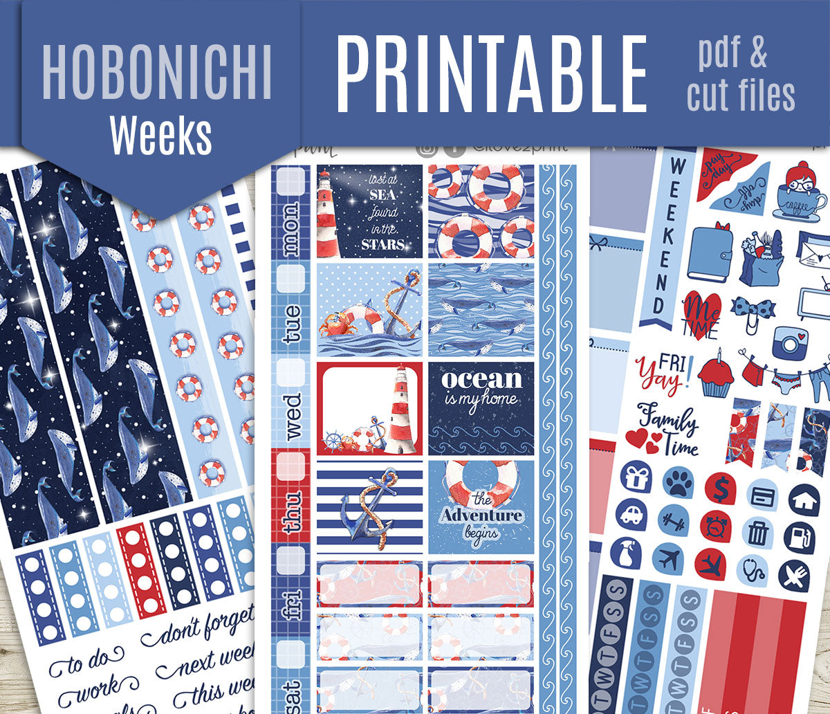 Nautical Watercolor Hobonichi Weeks Set – Planner Printable - PDF & Cut Files