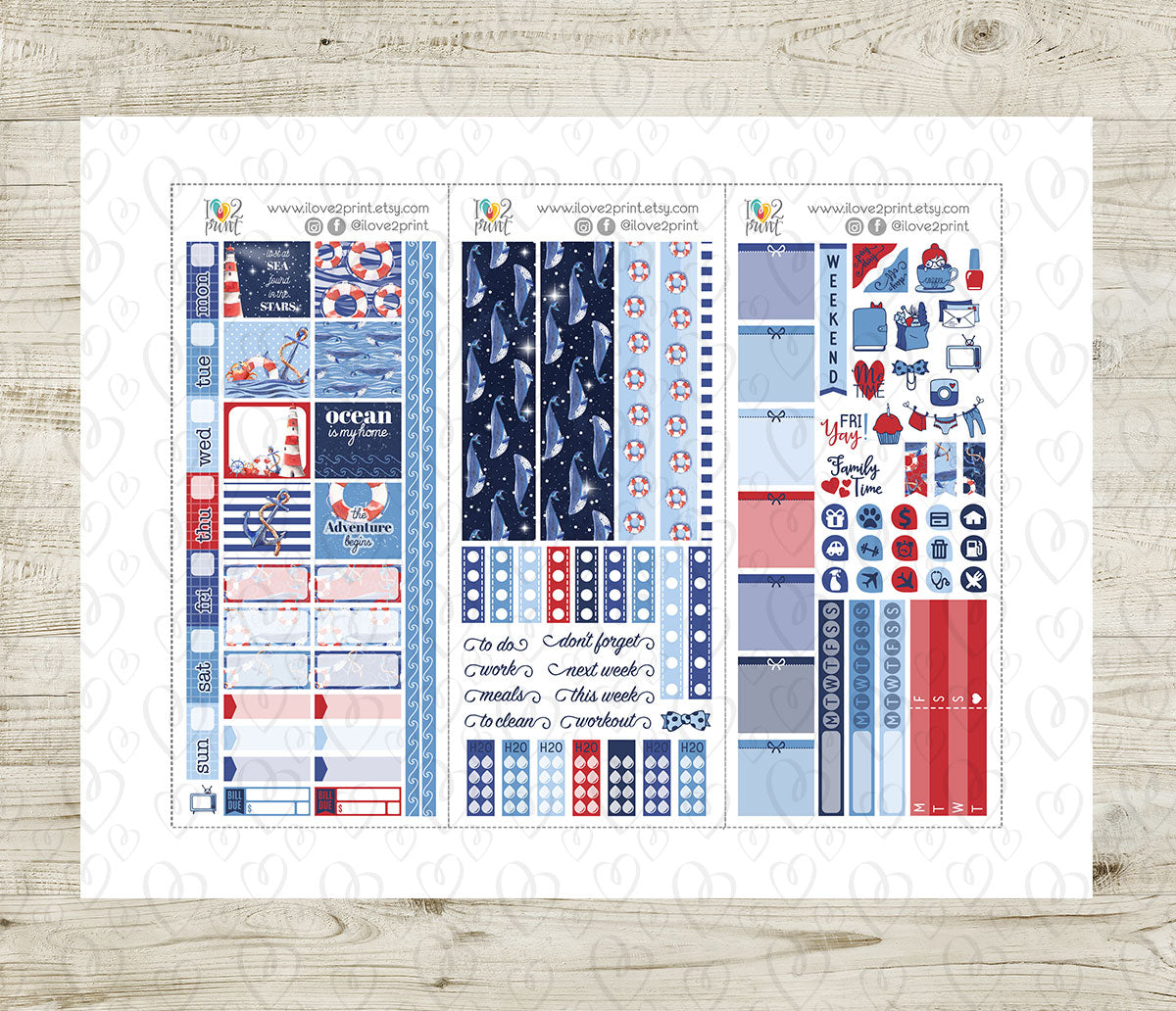 Nautical Watercolor Hobonichi Weeks Set – Planner Printable - PDF & Cut Files
