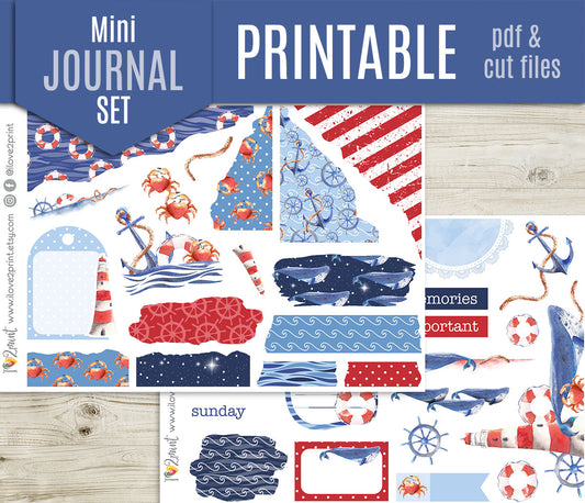 Nautical Watercolor Bullet Journal Set – Printable Summer Stickers - PDF & Cut Files