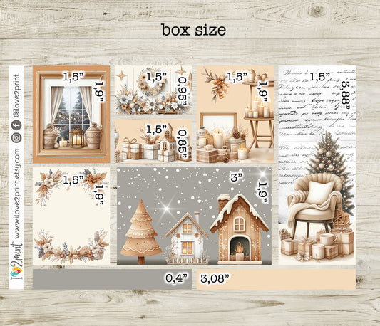 Neutral Christmas Moodboard Stickers - 1,5" boxes Printable PDF & Cut Files