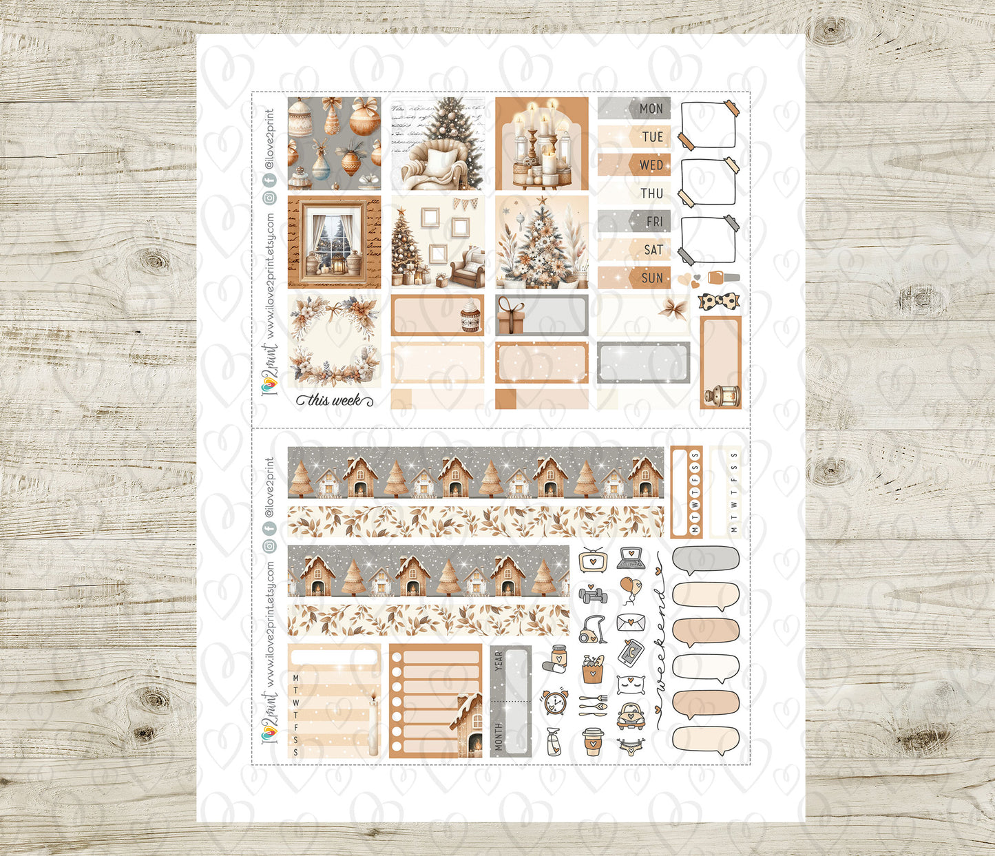 Neutral Christmas Cousin Weekly Kit | Holidays Planner Stickers | A5 Printable & Cut Files