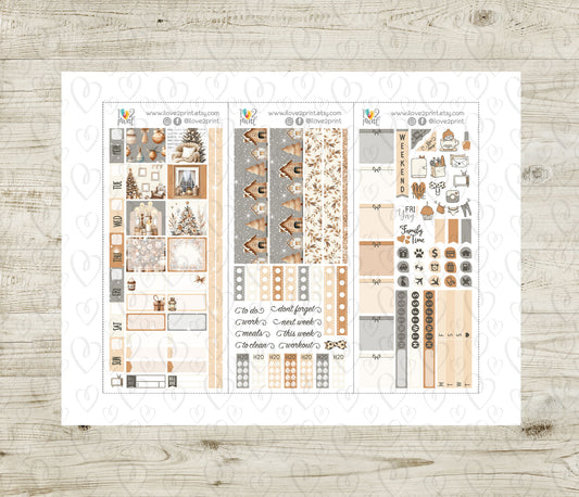 Neutral Christmas Hobonichi Weeks Weekly Kit | Holidays Planner Stickers | Printable & Cut Files
