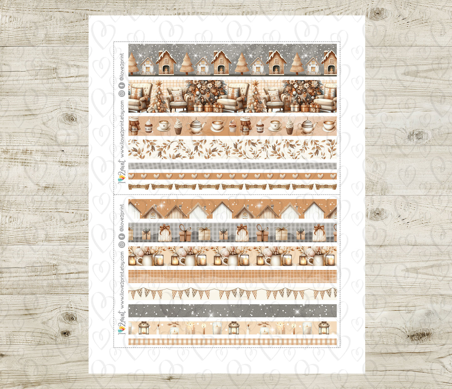 Neutral Christmas Strips Set | Holidays Planner Washi Tape | Printable & Cut Files