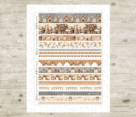 Neutral Christmas Strips Set | Holidays Planner Washi Tape | Printable & Cut Files