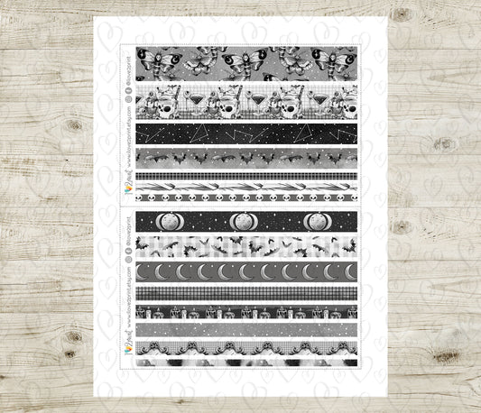 Nocturnal Shadows Washi Tape Stickers - Printable PDF & Cut Files