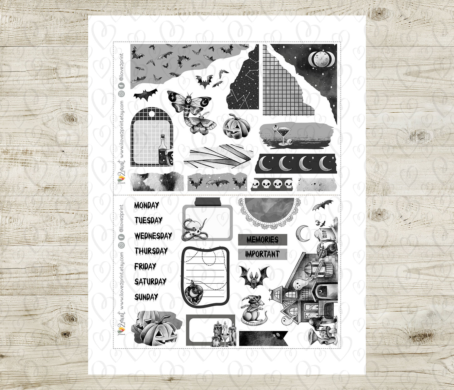 Nocturnal Shadows Journal Stickers - Printable PDF & Cut Files