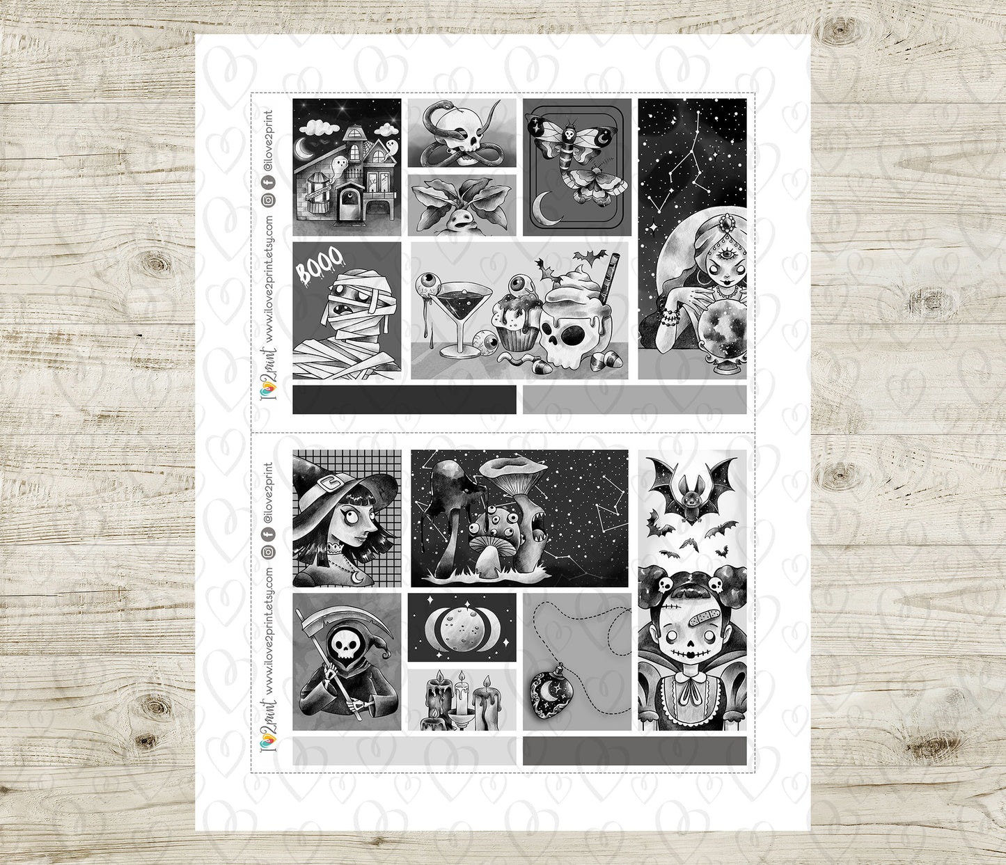 Nocturnal Shadows Moodboard Stickers - Printable PDF & Cut Files