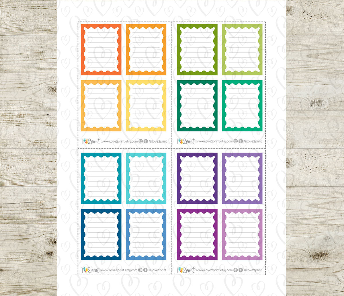 Wave Note Full Box Printable Planner Stickers – PDF & Cut Files – Instant Download