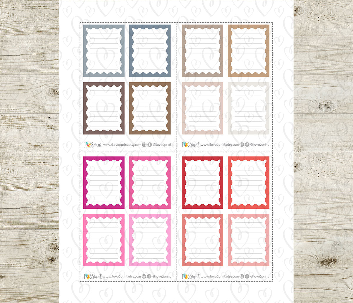 Wave Note Full Box Printable Planner Stickers – PDF & Cut Files – Instant Download