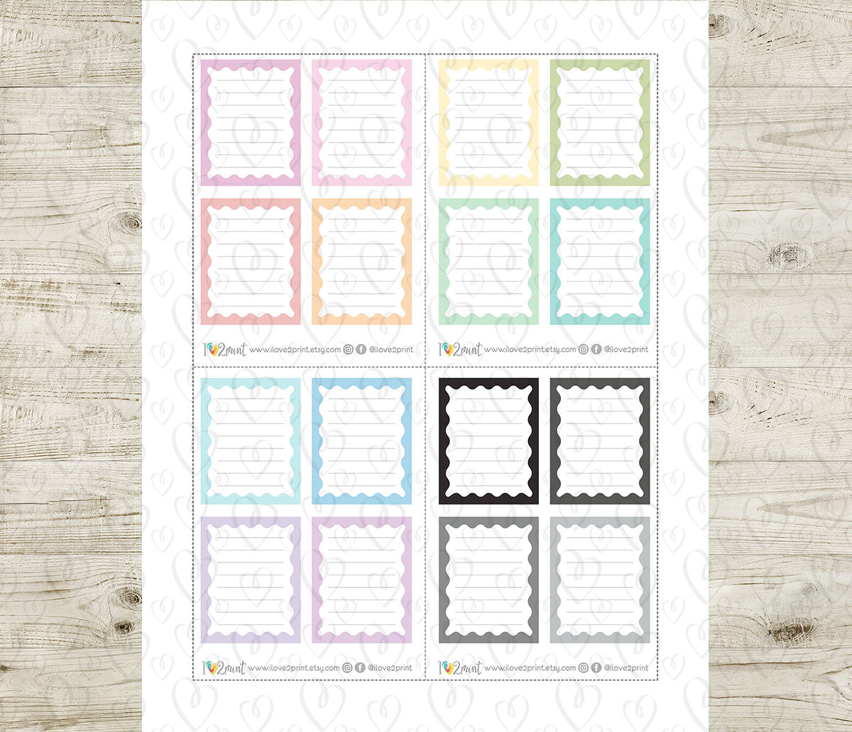 Wave Note Full Box Printable Planner Stickers – PDF & Cut Files – Instant Download