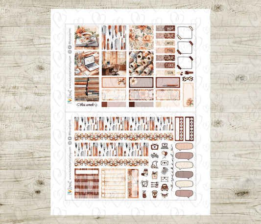 Cozy Office Hobonichi Cousin Stickers | Terracotta Work Daily | PDF Cut Files