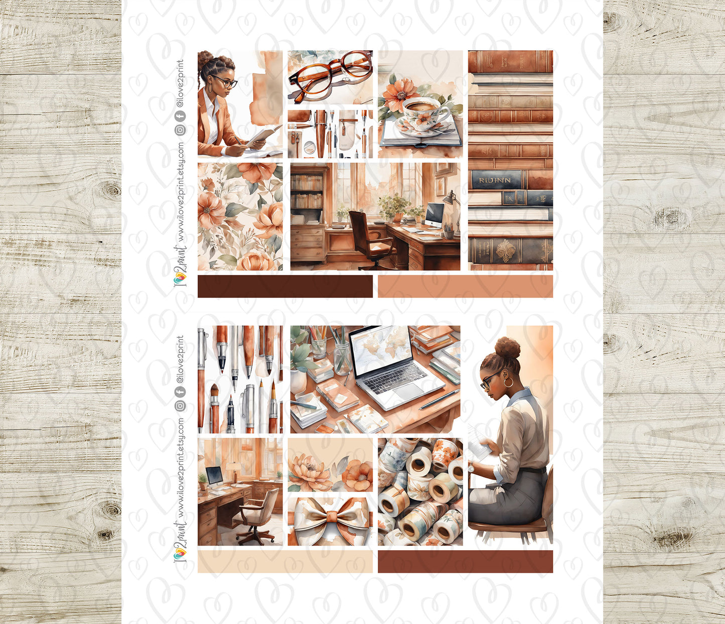 Cozy Office Moodboard 1.5" Printable Stickers | Terracotta Floral Workspace | PDF Cut Files