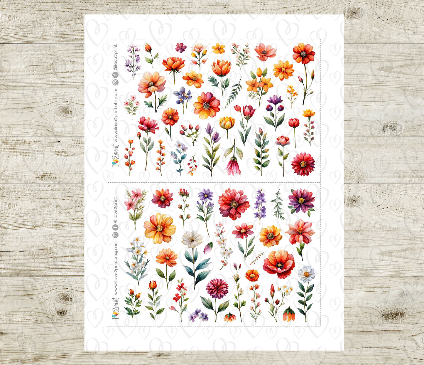 Oil Flowers Decorative Stickers - Printable PDF & Cut Files
