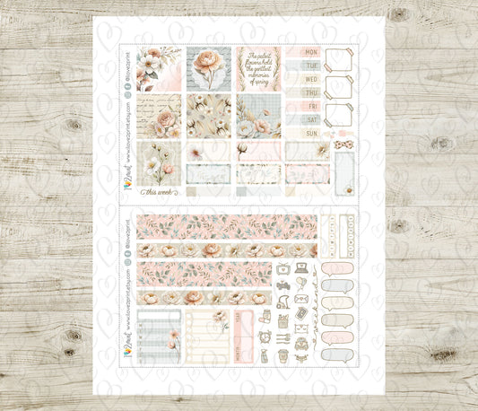 Pale Bouquet Stickers – Hobonichi Cousin Printable PDF & Cut Files