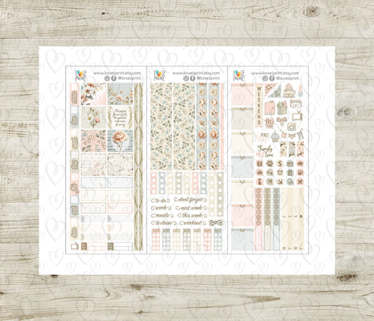 Pale Bouquet Stickers – Hobonichi Weeks Printable PDF & Cut Files