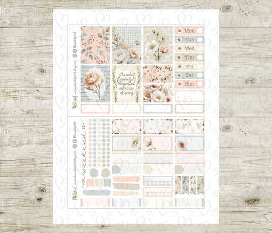 Pale Bouquet Mini Weekly Stickers - Printable PDF & Cut Files