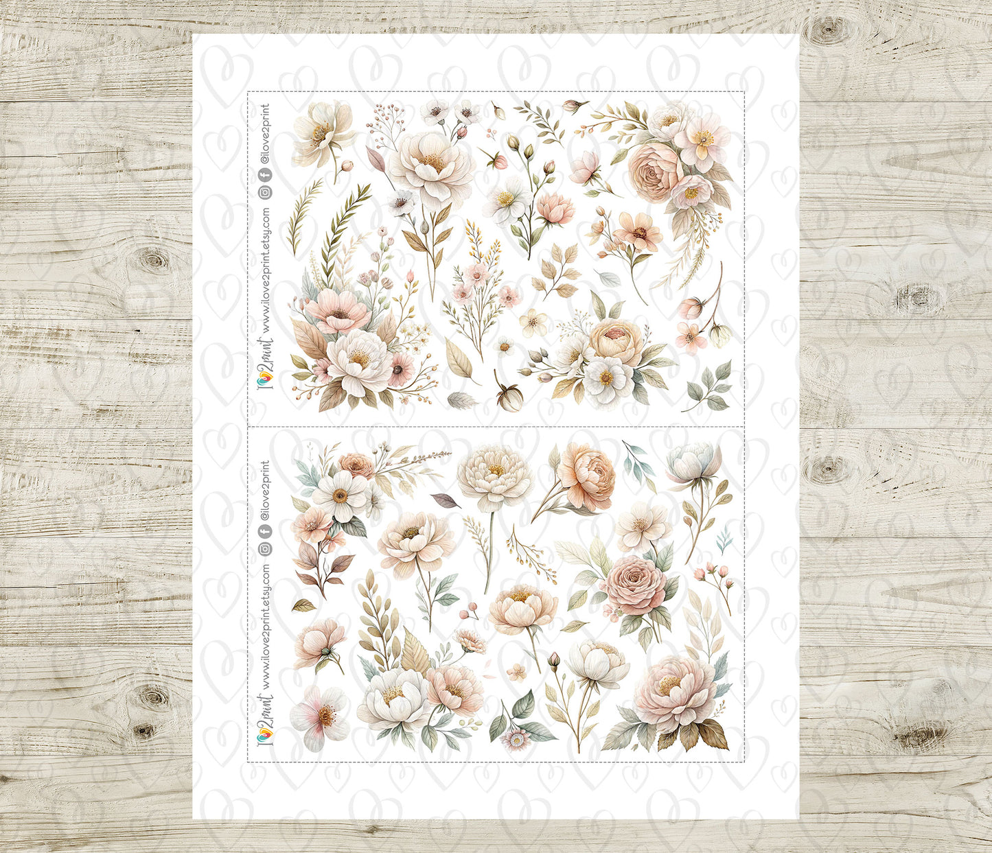 Pale Bouquet Decorative Stickers – Printable PDF & Cut Files