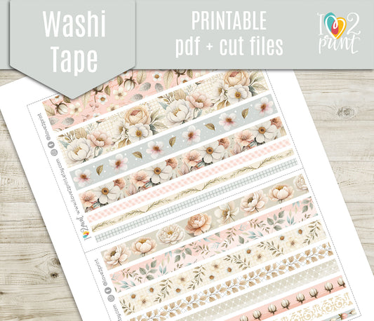 Pale Bouquet Washi Tape Stickers - Printable PDF & Cut Files