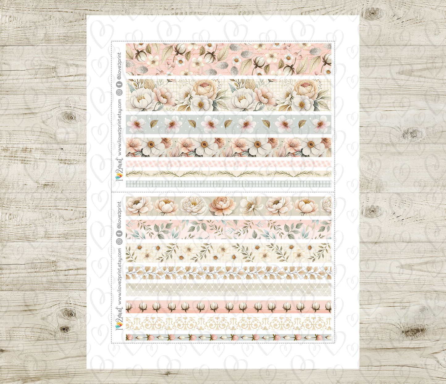 Pale Bouquet Washi Tape Stickers - Printable PDF & Cut Files