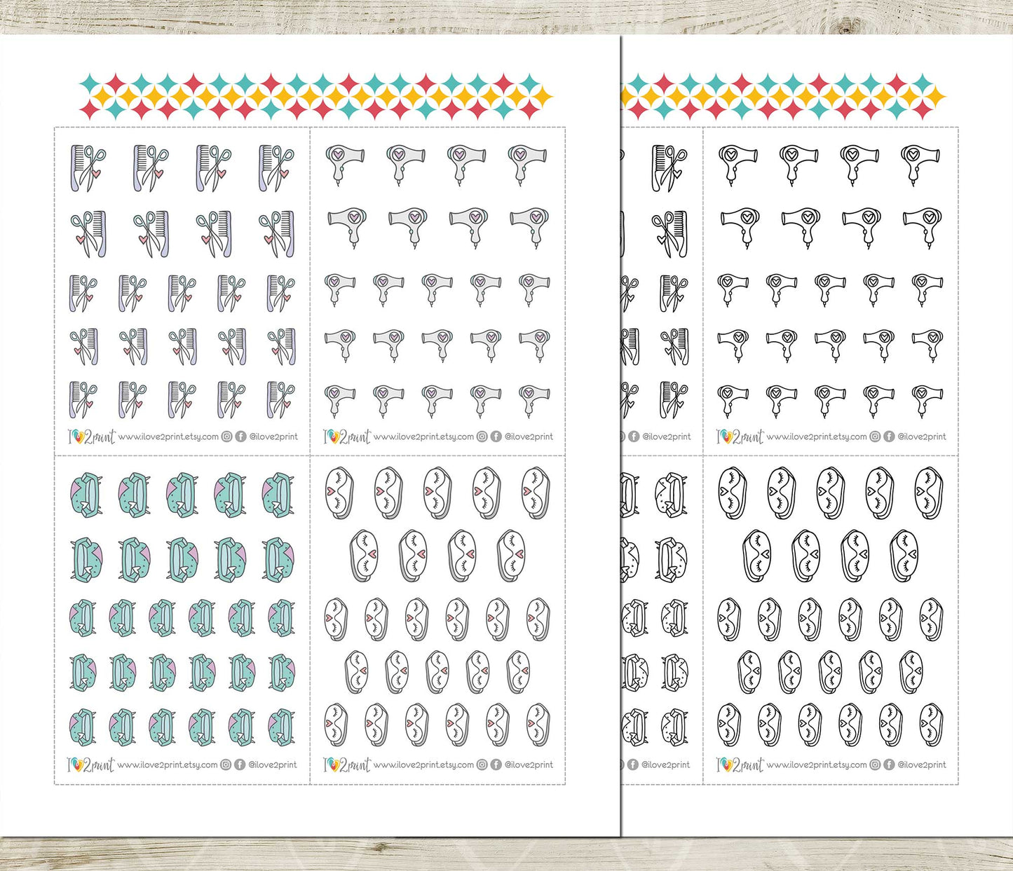Printable Pampering Icons Stickers – Spa, Self-Care, Relaxation – Instant Download PDF + Cut Files
