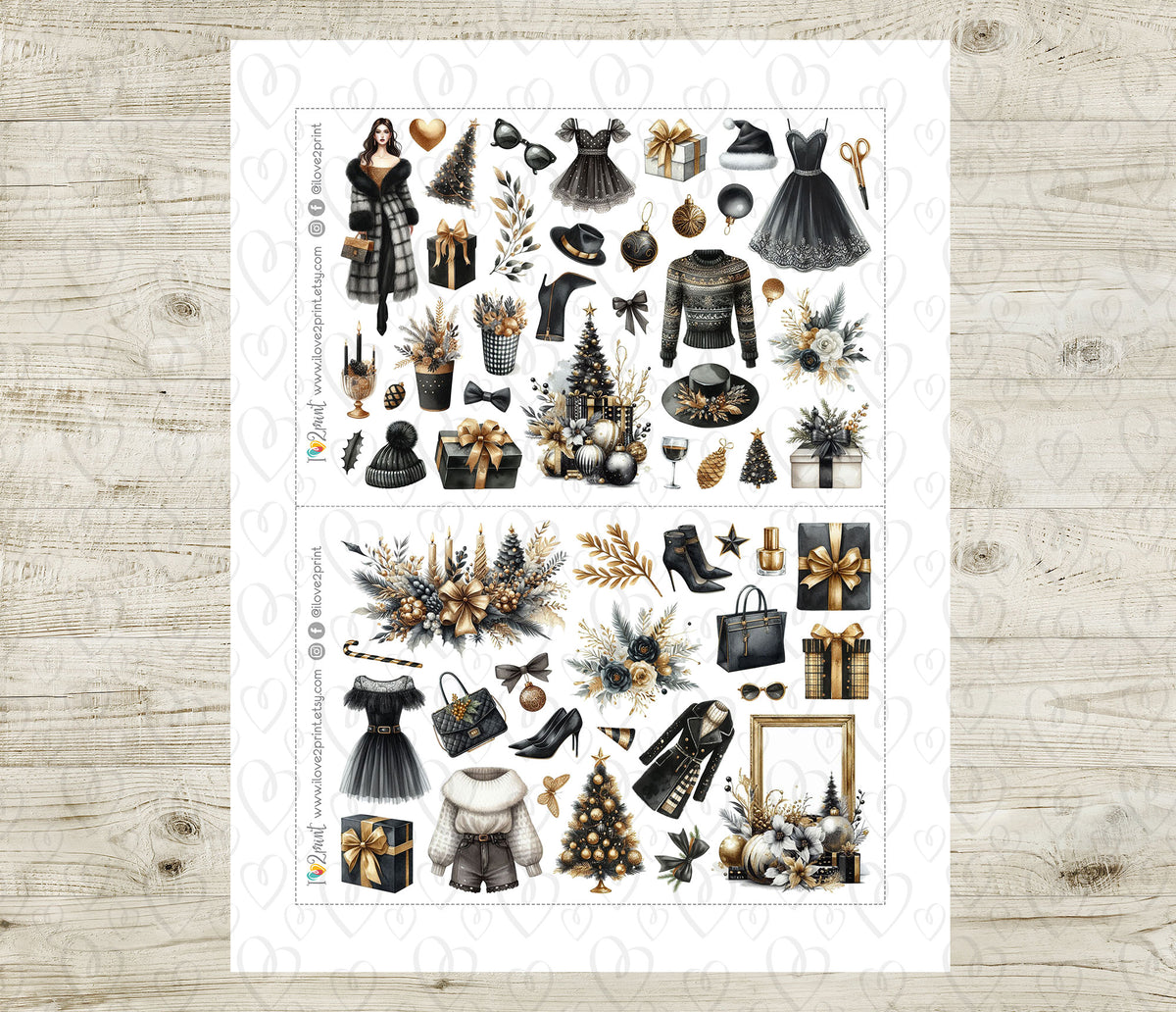 Party Night Decorative Printable Planner Stickers | Christmas New Year | PDF Cut Files | Instant Download